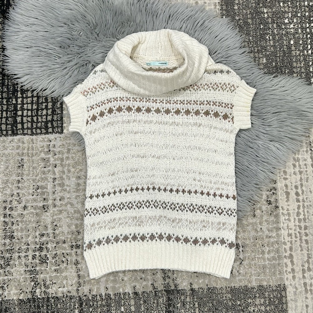 Maurices Womens XS Ivory Gray Striped Sleeveless Turtleneck Pullover Sweaterā